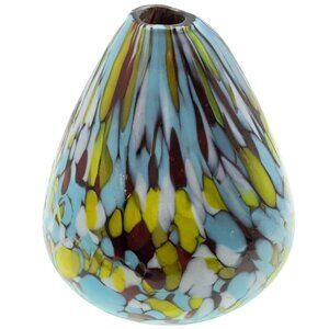 Pearlessence Blue Yellow Green Red White Handblown Art Glass Bud Vase 3” Accent